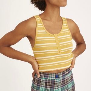 Urban Outfitters BDG Yellow Striped Henley Ribbed Crop Top